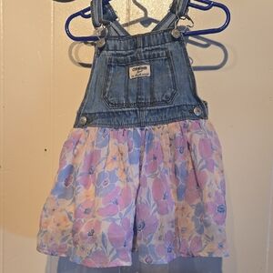 OshKosh B'gosh Denim and Pastel Floral Overalls